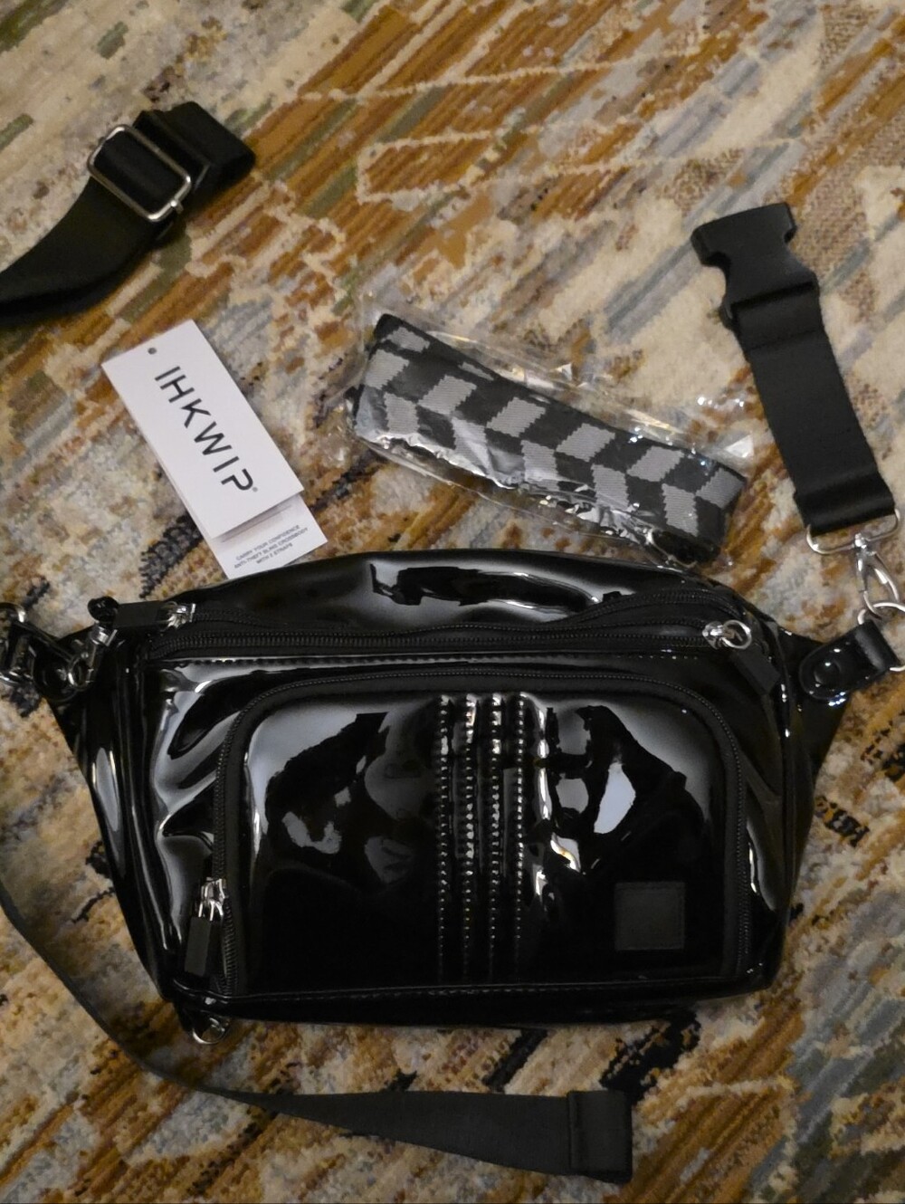 IHKWIP Black Patent Crossbody Bag NWT Detachable Straps Belt Bag Fanny Pack